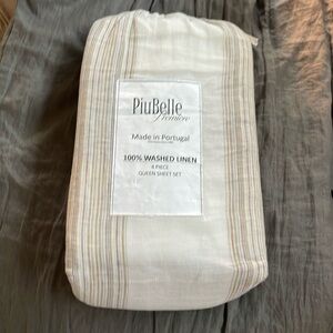 PiuBelle Premiere 4pc 100% Linen queen Sheet Set Portugal brown ,White,natural